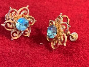 Pendientes C1940 FIRMADOS CORO Piedras Azul Claro Dorado Tornillo Trasero - Imagen 1 de 10