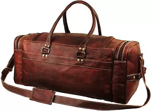 Vintage 24" Travel Bags For Men's Gym Sports Overnight Weekender Bag Leather - Picture 1 of 7