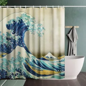 72"L×72"H Shower Curtain Set with Hooks,The Great Wave Off Kanagawa by Hokusai - Picture 1 of 8