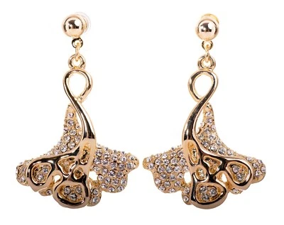 Crystals From Swarovski Morning Glory Pierced Earrings Gold Authentic 7294t - Image 1 of 4