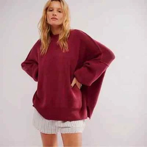 Free People Easy Street Tunic Sweater Knit Ribbed Pomegranate Women's Large NEW - Picture 1 of 12