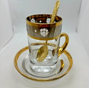 Set of 6 Turkish Tea/expresso Glass Cup Set w/Saucers &spoons - Picture 1 of 18