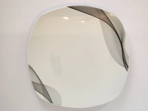 Tabletops Gallery Alec White With Gray & Black - 10" Dinner Plate - Picture 1 of 2