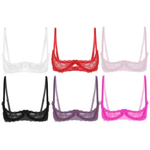 Women Sexy 1/4 Cup Sheer Lace Bra Push Up Underwired Shelf Bra Bralette Lingerie - Picture 1 of 88