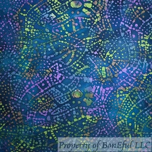 BonEFul Cotton Quilt Blue Aqua Green Purple Print Batik Texture Blender US SCRAP - Picture 1 of 10