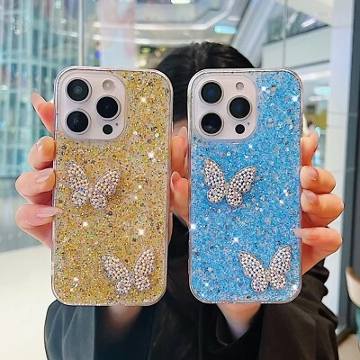 Glitter Diamond Butterfly Case For iPhone Samsung Bling Phone Cover Women Girls - Image 1 of 4