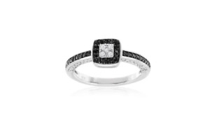 Rich Modern Black Onyx With Genuine White CZ In 10K White Gold Halo Party Ring