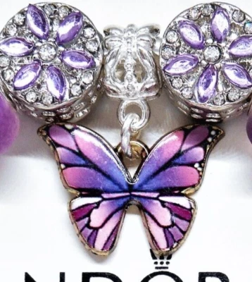 PURPLE ENAMEL BUTTERFLY SILVER BAIL EUROPEAN BRACELET CHARM BEAD & POUCH! - Image 1 of 3