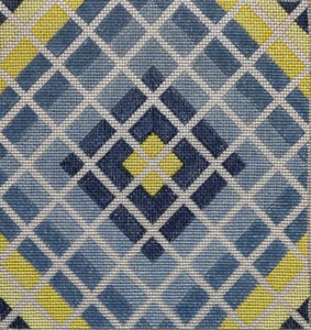 Vintage Panjo Geometric Blues Yellow Handpainted Needlepoint Canvas 13 Ct - Picture 1 of 6