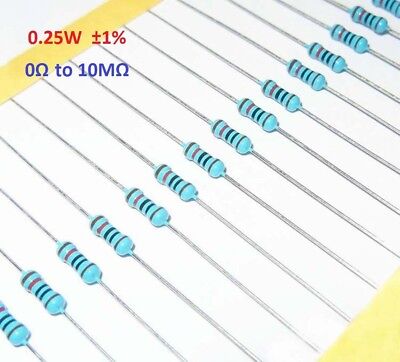 100PCS 1/4W 0.25W Metal Film Resistor ±1%- Full Range Of Values (0Ω To 10MΩ) • 1.18€