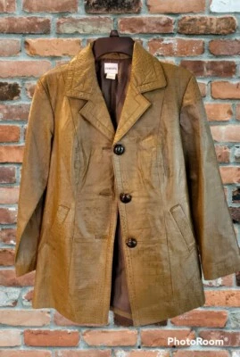 💥 Chaqueta Blazer Chico’s Verde Cuero Genuino Repujado Talla Pequeña/Mediana Foto 1 de 4