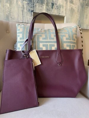 Новый с Ярлыками Michael Kors сафьяновой кожи конфеты большой двусторонняя сумка с короткими ручками сливы - Изображение 1 из 4