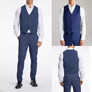 Herren Weste Blaue Tweed Anzug Jackett Sakko Formel Hochzeit Business Elegant - Picture 1 of 15