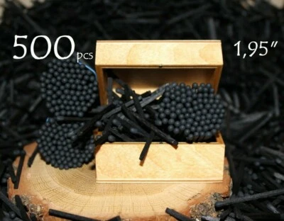 500pcs all black wedding party jar candle crafts matches. Black tipped 1.95" - Image 1 of 4