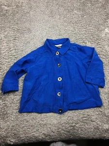 Christopher & Banks Button Up Jacket Womens Size Medium Blue Linen 3/4 Sleeve - Picture 1 of 13