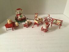 Christmas Ornaments 8 Red metal ornaments bears, sled, bike, wagon, piano, bench