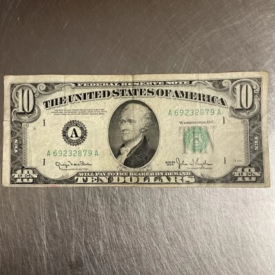 1950 $10 Ten Dollar Bill Federal Reserve Note  Vintage 74 Years Old - Image 1 of 4