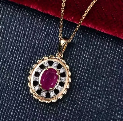 Ruby & Zircon Pendant & Chain (Sz 20) 14K Gold Plated 925 Sterling Silver TJC - Image 1 of 4