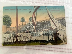 Seltene Baseball-Postkarte 1915 TY COBB DETROIT TIGERS Navin Field Opening Flag Day - Bild 1 von 7