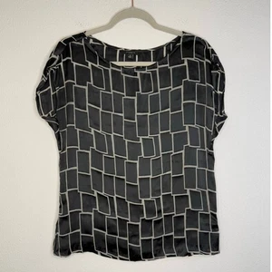 Ann Taylor Women's Silk Blend Black and Cream Cap Sleeve Top Size 6 Blouse - Picture 1 of 5