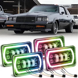 4 PIEZAS Faros LED RGB para Buick Regal 1982-1987 4x6" H4 haz alto/bajo Halo DRL - Imagen 1 de 11