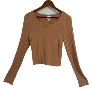 Belle du Jour Crop Top Damen L taupe Stretch Salatrand Boho feminin Freizeit - Bild 1 von 12