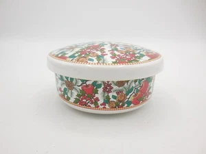 Ceramic Christmas Dish with Lid Evergreen Holly Apples Walnuts - Picture 1 of 6