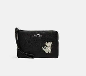 ๐ผ๐ฆ Coach CC434 ๐ผ๐ฆ Happy Dog Leather Black Wallet Wristlet Bag ๐ผ D35 - Picture 1 of 7