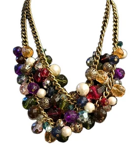 VTG SHA Acrylic Necklace Colorful Beads Double Strand Gold Tone Jewelry 17"-20"L - Bild 1 von 7