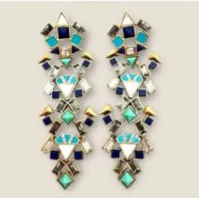 Stella & Dot 蓝色石头瓷砖吊灯耳环 ~ 穿 3 天! — 第 1/4 张图片