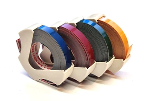 4x ROTEX cinta de estampado Embossing TAPE 6mm X 4m AZUL + ROJO + verde + amarillo brillante - Imagen 1 de 2