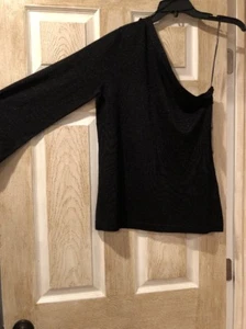 New Women’s Vince Camuto Shirt, Size M, Black, Long Sleeve, One Shoulder, Shiny - Picture 1 of 8