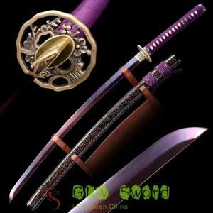 41" Japón Katana Forjada a Mano Damasco Acero Hoja Azul Afilada Espada Real Espiga Completa - Imagen 1 de 12