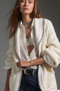 Anthropologie Maeve Whipstitch Collared Open Cardigan Sweater Size XS NWT - Picture 1 of 8
