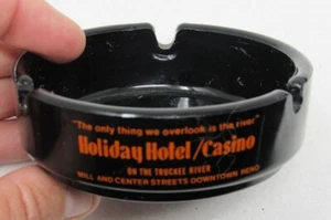 Vintage Holiday Hotel Casino Black Glass Ashtray Reno Nevada Truckee River - Picture 1 of 4