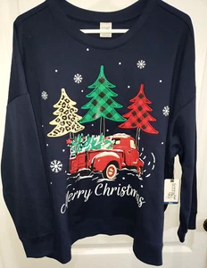WOMENS NEW NWT CHRISTMAS PLUS size SWEATSHIRT size 2T trees red truck SO SOFT! - Picture 1 of 1
