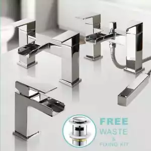  Waterfall Bathroom Taps Chrome Basin Mixer Bath Filler Shower Deck Tap Sets - Picture 1 of 33