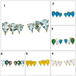  Pear Agate Onyx Chalcedony Gold Plated Ear Cuff Clip Stud Earring Climber   - Picture 1 of 27