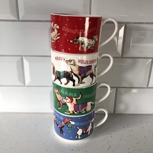 Cath Kidston Festive Set Of 4 Thank Dog It’s Christmas Stackable Mugs Cups Fun - Picture 1 of 14