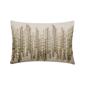 Ivory Silk Lumbar Pillow Cover Set of 2 Embroidery, Sequins Beaded - Ivory Rules - Picture 1 of 3
