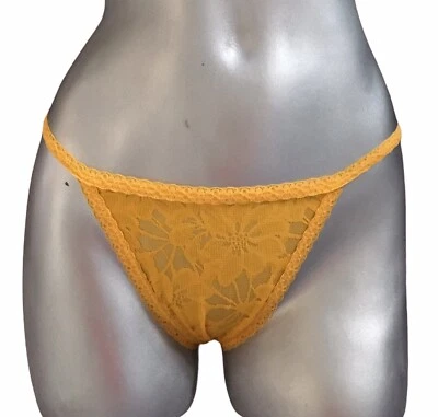 Victoria's Secret ROSA Floral Encaje Pierna Alta Bikini Panty Plátano S Nuevo con Etiquetas  Foto 1 de 4