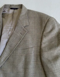 Brooks Brothers Sport Coat Mens 45 R Tan Glen plaid Wool Linen Silk Italy Blazer - Picture 1 of 24