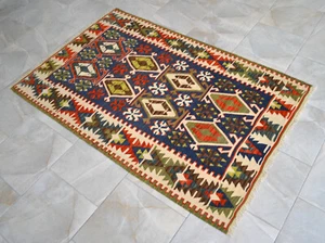 Vintage Turkish Rug Oushak Kilim 4x6 – 1970s Wool Flat Weave, Handwoven, - Picture 1 of 11