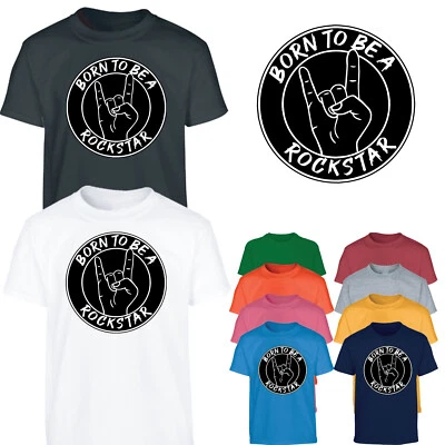 Born To Be A Rockstar Jungen T-Shirt Gitarre Mode Rock n Roll Mädchen Kinder Geschenk