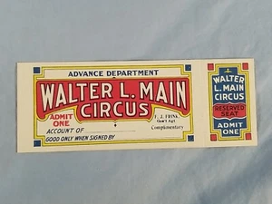 Vintage 1930s? 40s? Walter L. Main Circus Admit One Ticket Stub Unused - Picture 1 of 2