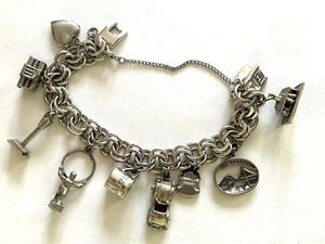 Monet Silver Tone Charm 7" Bracelet Some Sterling Silver Charms White House + 2 - Picture 1 of 13