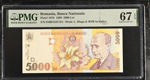Romania 5000 Lei 1998 P 107 b Superb Gem UNC PMG 67 EPQ - Picture 1 of 3