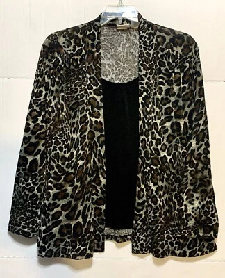 Женский многослойный кардиган Kim Roger's 2X леопардовый принт черный с длинным рукавом - Изображение 1 из 4