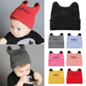 Warm Baby Knitted Cap Cartoon Cat Thicken Cap Kids Hats Boys Girls - Picture 1 of 13
