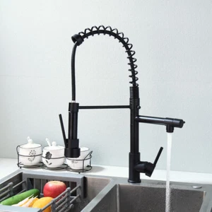 Matte Black Kitchen Sink Pull Down Faucet 2 way Rotary Spout Mixer Water Tap - Picture 1 of 10